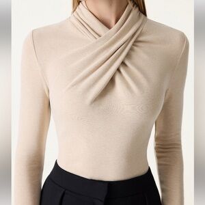 OGL Cream Draped Long Sleeve Top